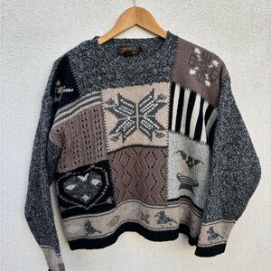 VINTAGE Eddie Bauer Patchwork Wool Sweater 90s